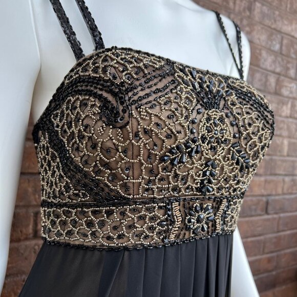 Sue Wong Black & Tan Beaded Evening Dress Gown Sz 4 - Picture 8 of 13